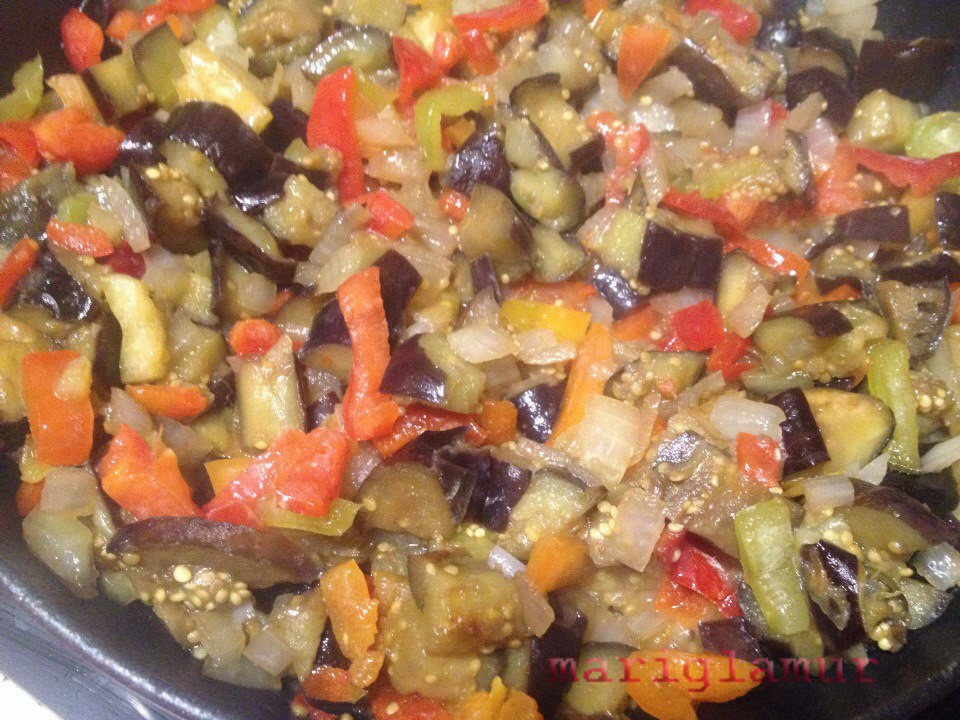 eggplant with onions and peppers