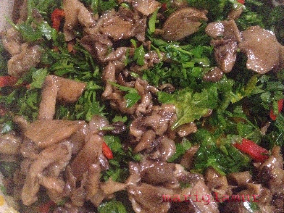 mushrooms and greens